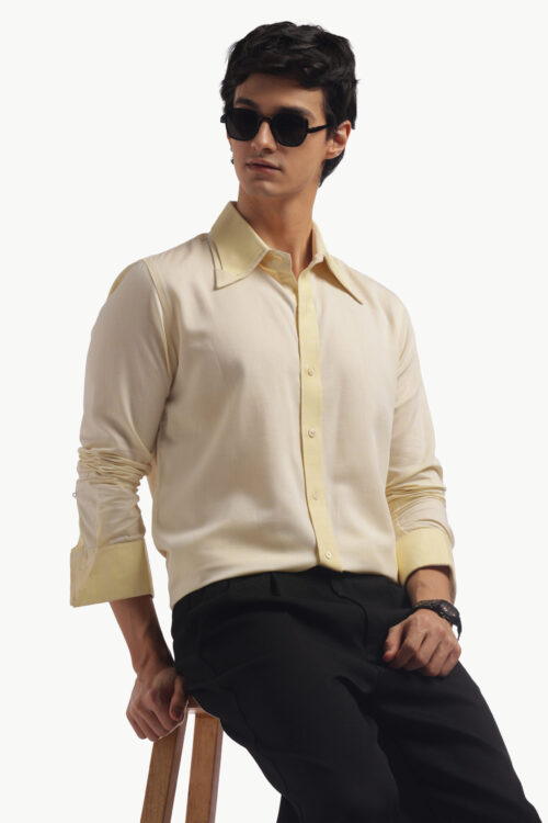 Pastel Yellow Double Collar Shirt