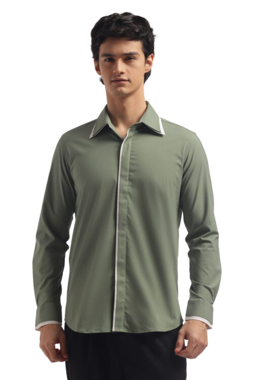Muted Green Double Collar Shirt