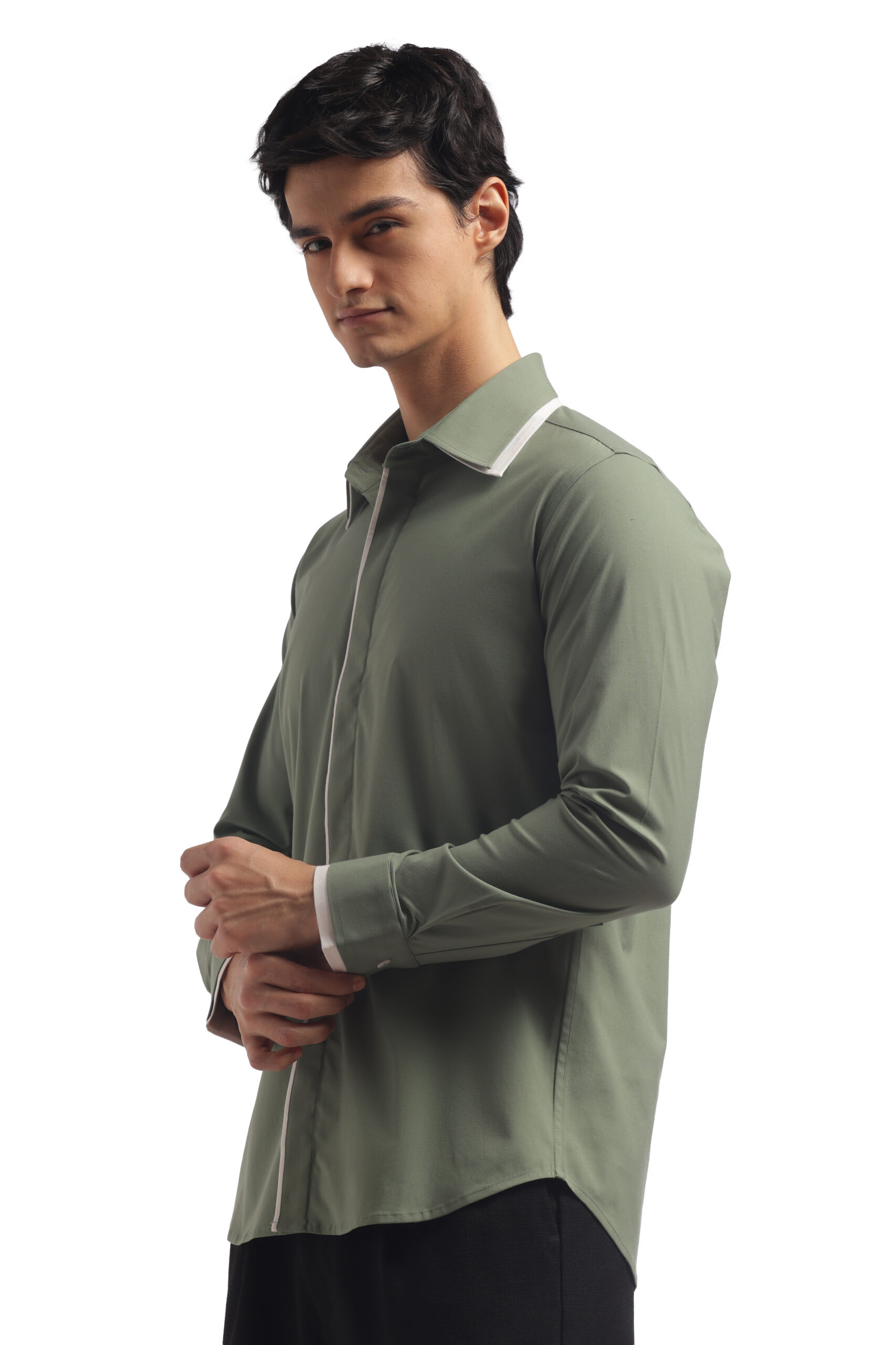 Muted Green Double Collar Shirt - Image 3