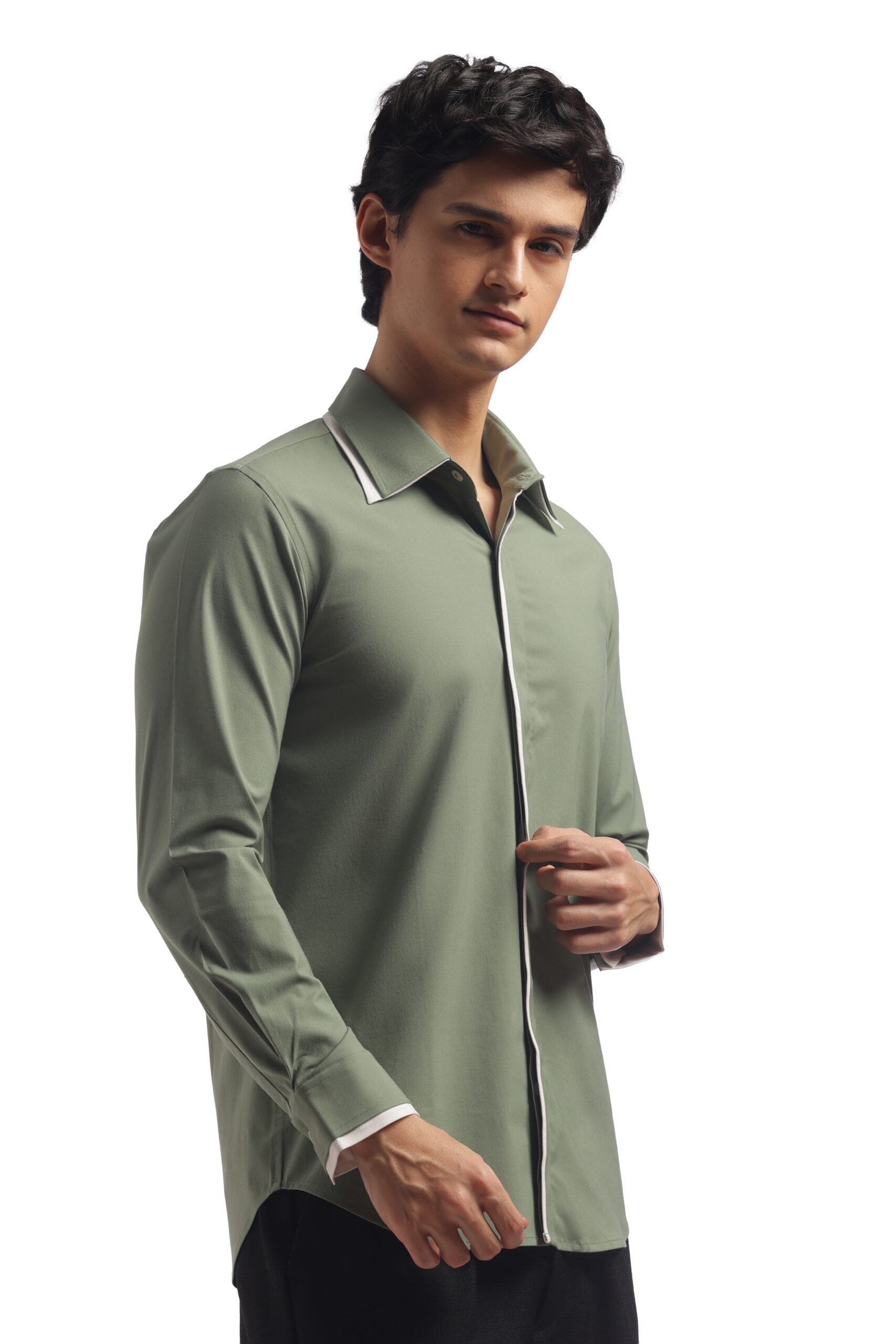 Muted Green Double Collar Shirt - Image 4