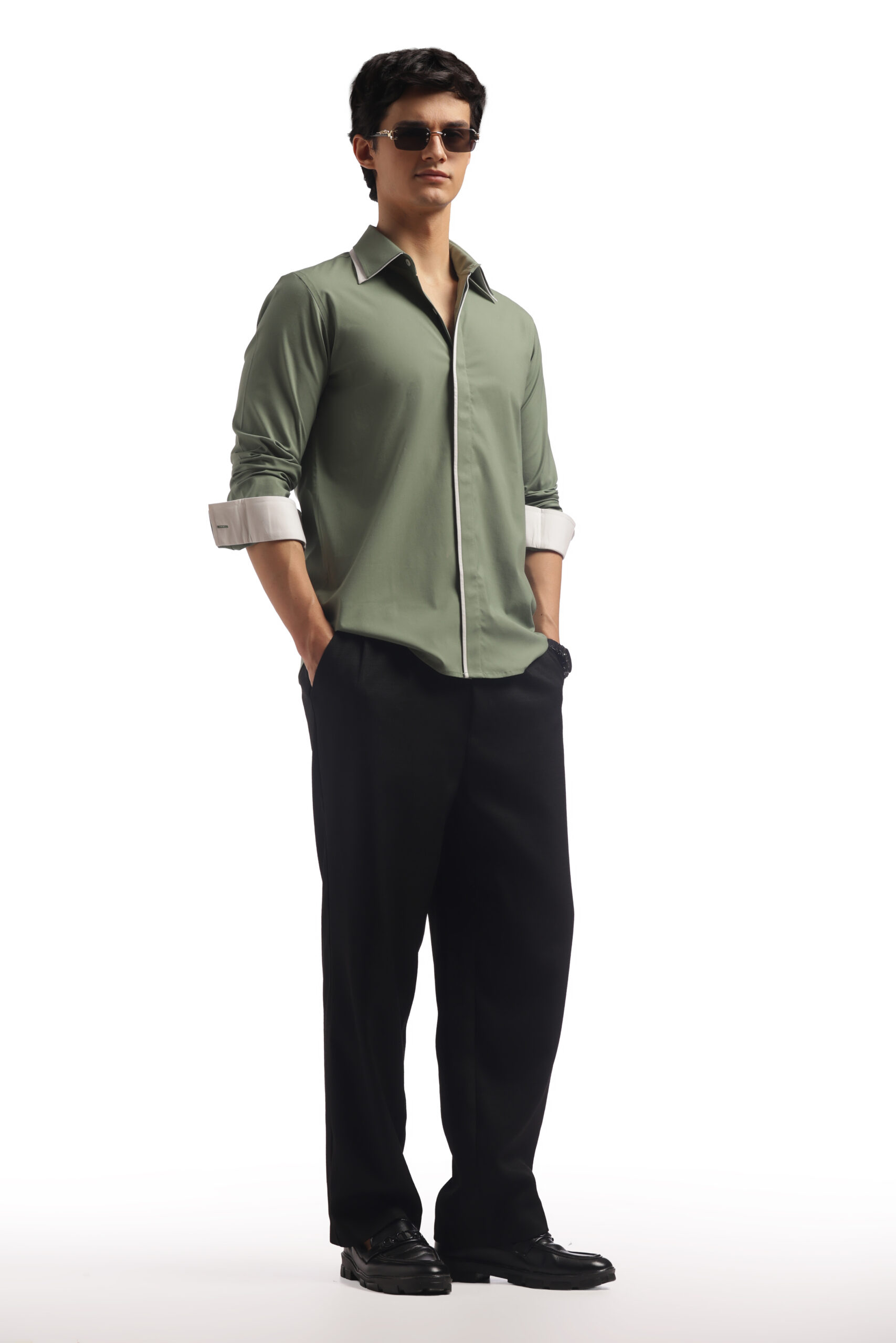 Muted Green Double Collar Shirt - Image 9