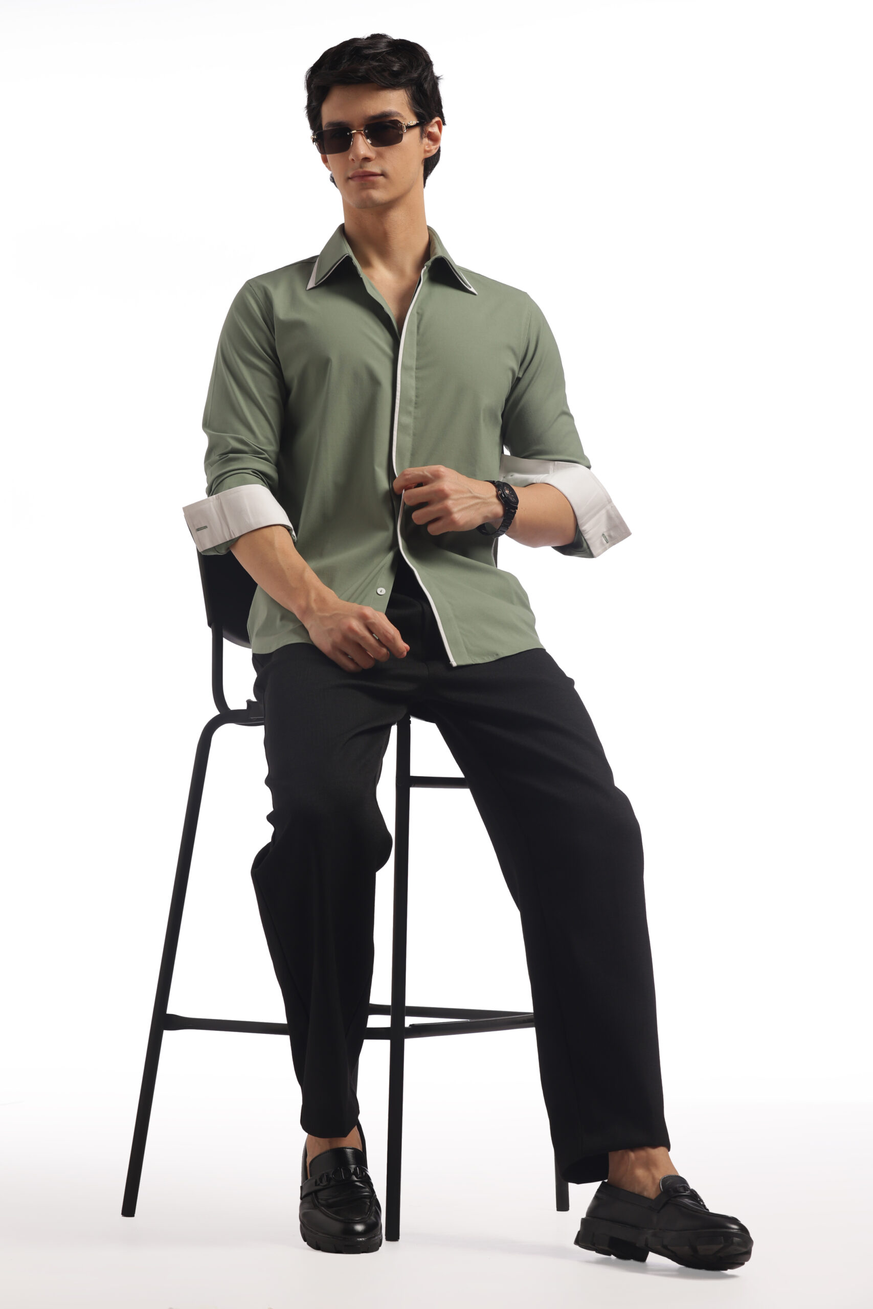 Muted Green Double Collar Shirt - Image 12
