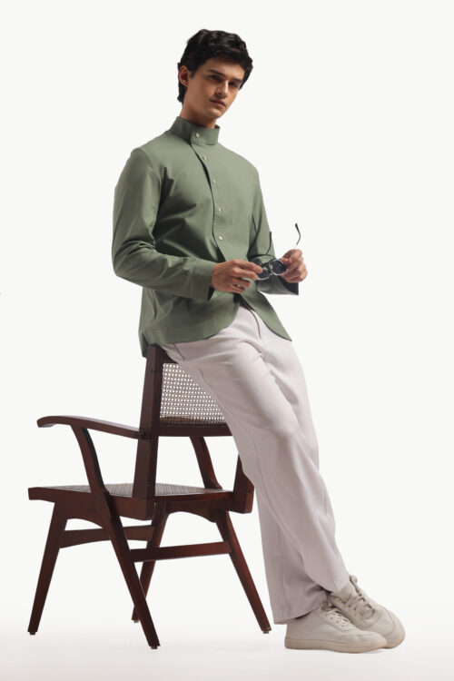 Muted Green High Collar Shirt