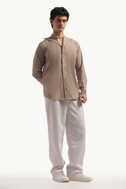 Soft Beige Sailor Collar Shirt